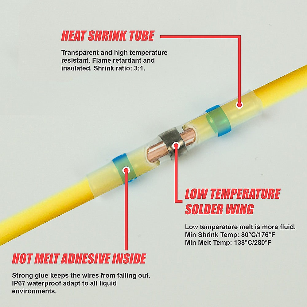 Waterproof Solder Seal Sleeve | 250-Piece | Heat Shrink Butt Wire Connectors Terminals