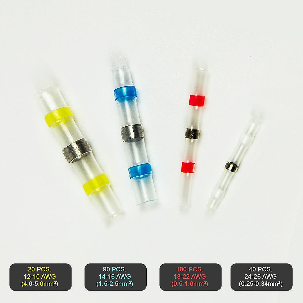Waterproof Solder Seal Sleeve | 250-Piece | Heat Shrink Butt Wire Connectors Terminals