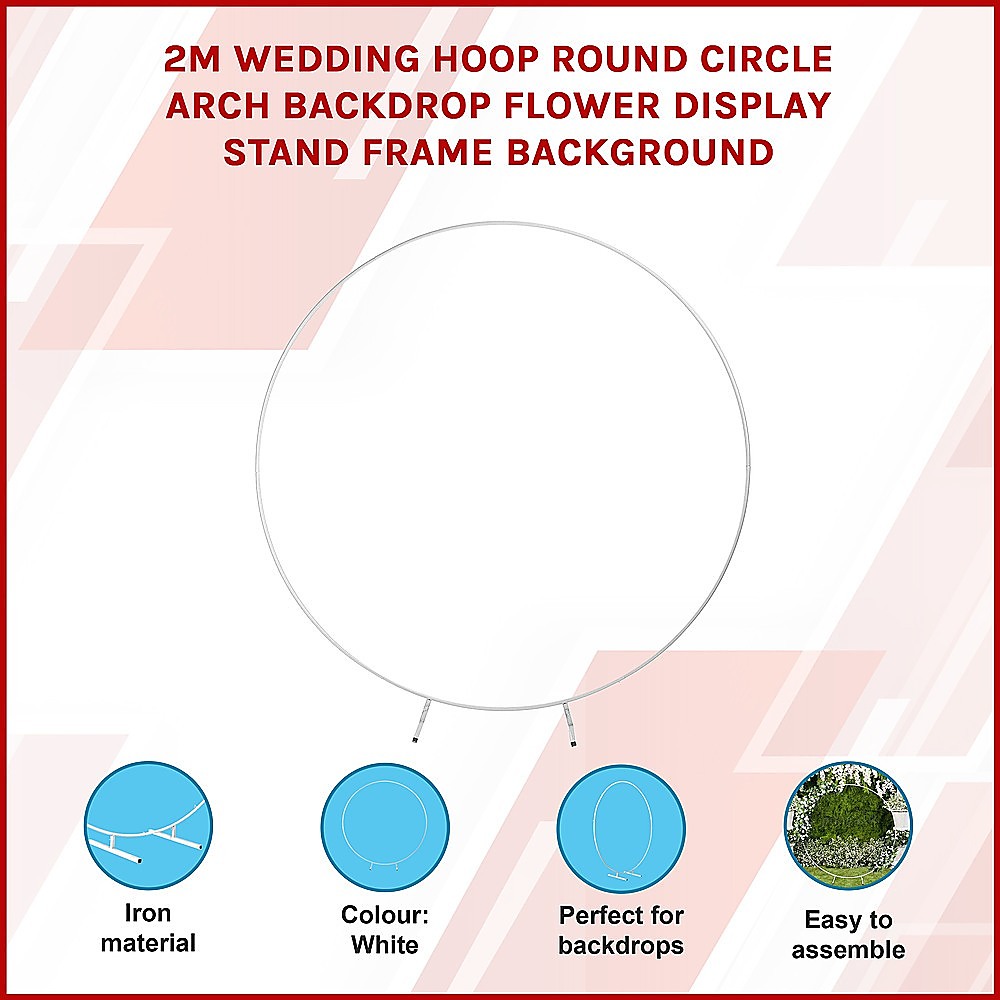 Wedding Hoop Stand | 2m Round Arch Frame | Flower Backdrop Display | Gold Finish