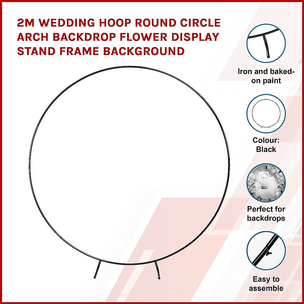 Wedding Hoop Stand | 2m Round Arch Frame | Flower Backdrop Display | White Finish