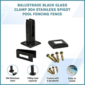 Balustrade Black Glass Clamp | 304 Stainless Spigot Pool Fencing Fence