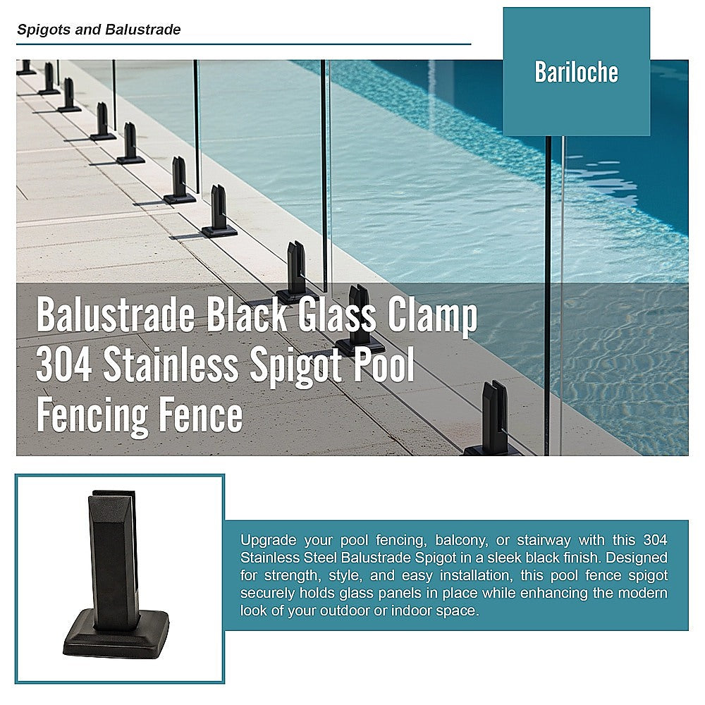 Balustrade Black Glass Clamp | 304 Stainless Spigot Pool Fencing Fence