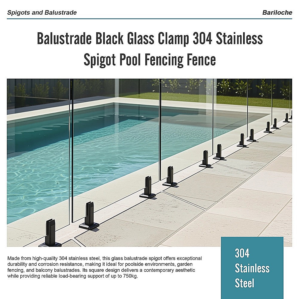 Balustrade Black Glass Clamp | 304 Stainless Spigot Pool Fencing Fence