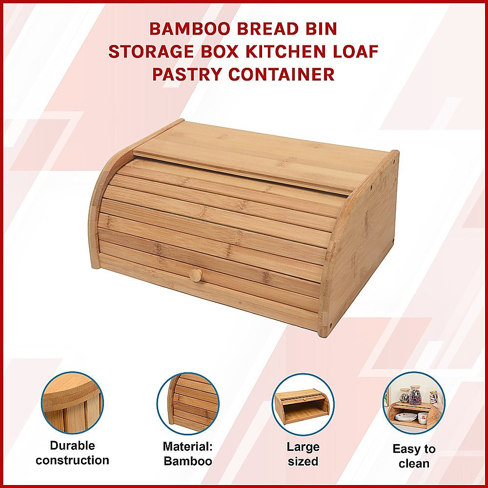 Bamboo Bread Bin Storage Box | Kitchen Loaf & Pastry Container