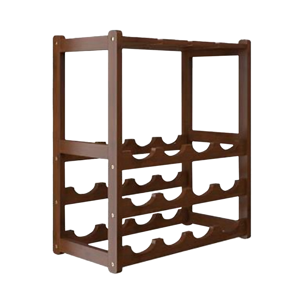 Bamboo Wine Rack | Free Standing | 15 Bottles with 6 Glasses Holder Storage | Dark Brown