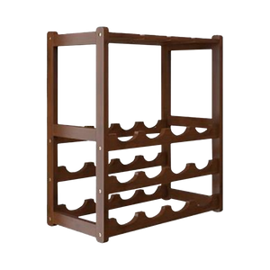 Bamboo Wine Rack | Free Standing | 15 Bottles with 6 Glasses Holder Storage | Dark Brown