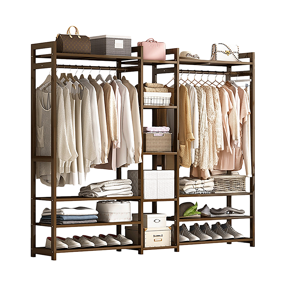 Portable Clothes Rack Coat Garment Stand | Bamboo Rail Hanger | Airer Closet