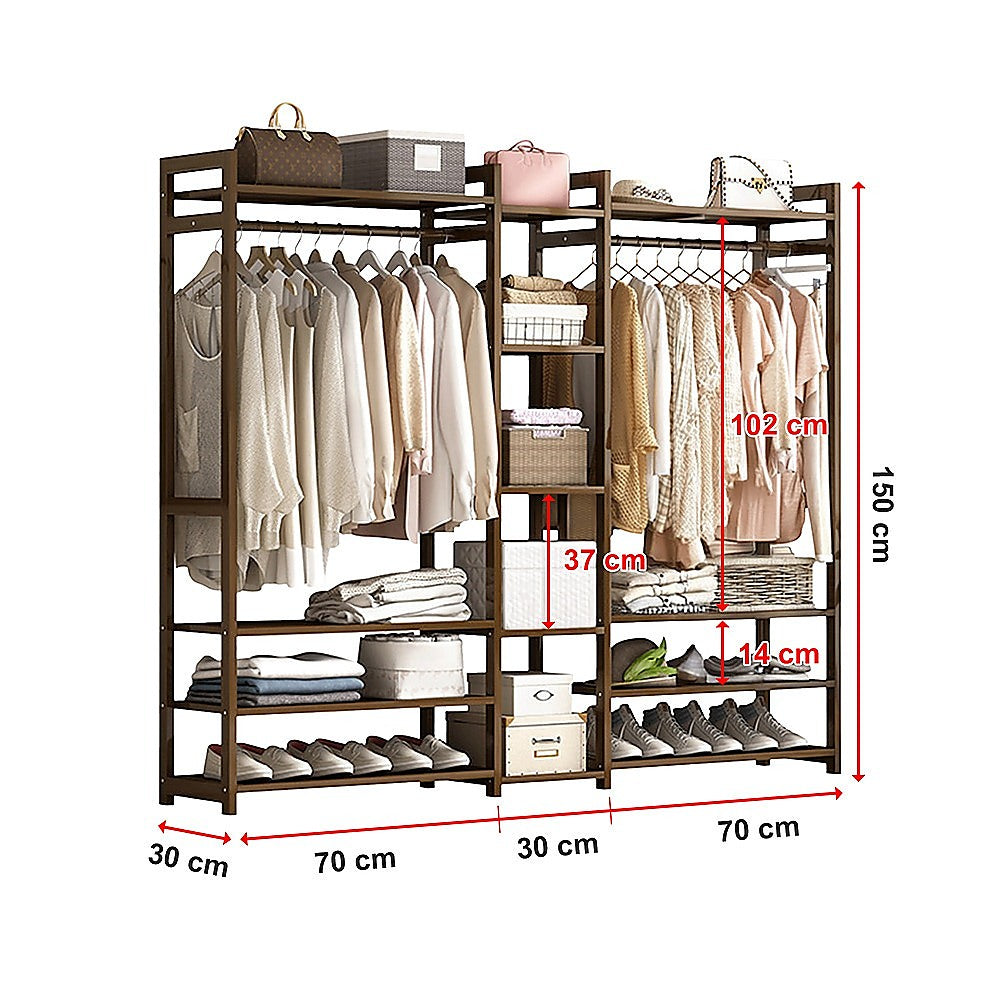 Portable Clothes Rack Coat Garment Stand | Bamboo Rail Hanger | Airer Closet