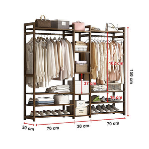 Portable Clothes Rack Coat Garment Stand | Bamboo Rail Hanger | Airer Closet