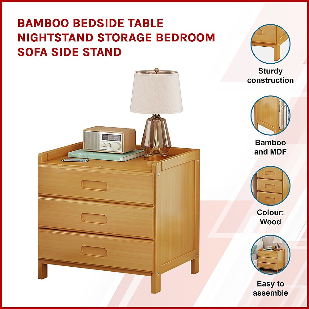 Bamboo Bedside Table Nightstand Storage