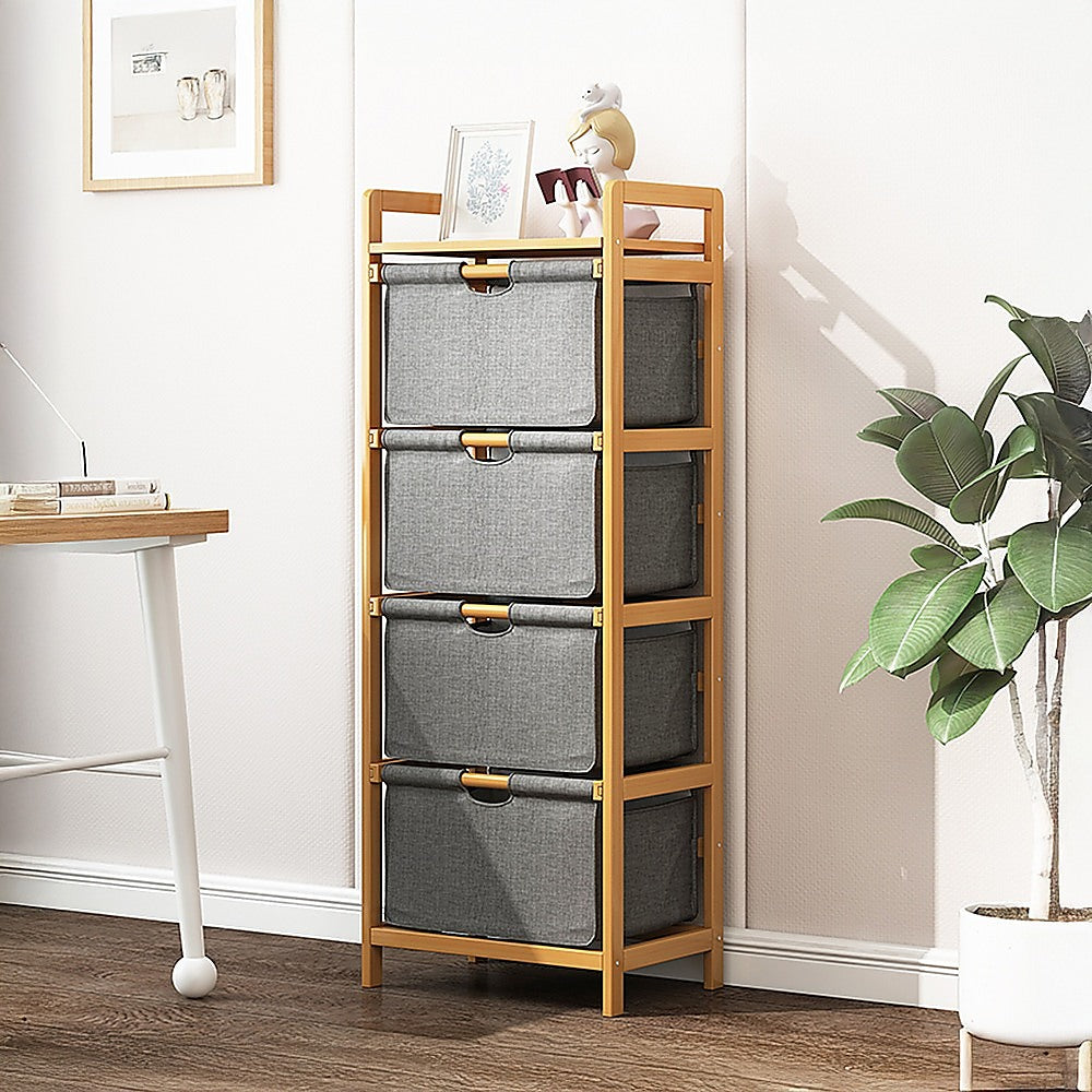 Bamboo Shelf with Storage Hamper | Wooden Bamboo Removable Bags