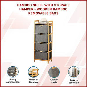 Bamboo Shelf with Storage Hamper | Wooden Bamboo Removable Bags