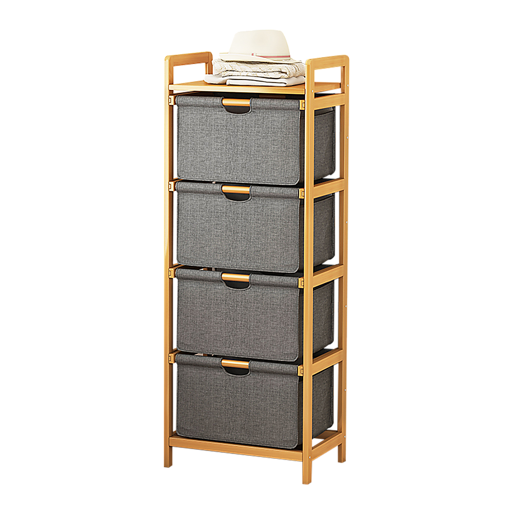 Bamboo Shelf with Storage Hamper | Wooden Bamboo Removable Bags