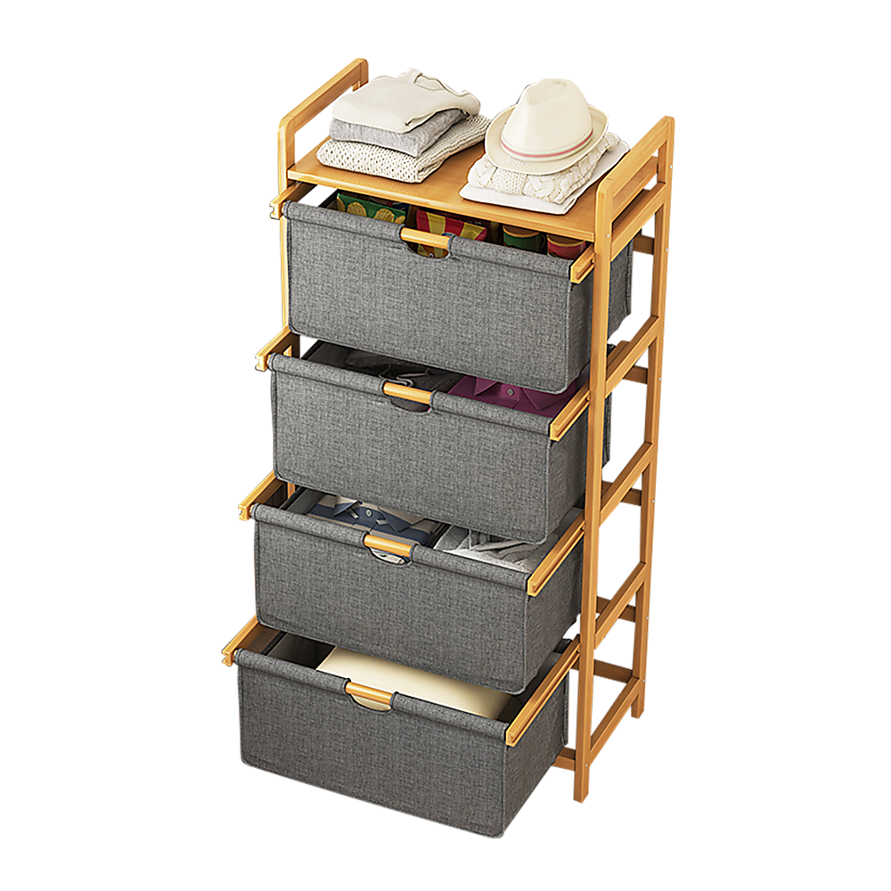 Bamboo Shelf with Storage Hamper | Wooden Bamboo Removable Bags