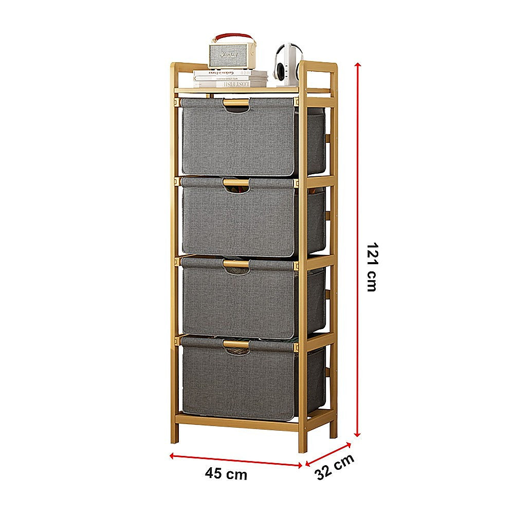 Bamboo Shelf with Storage Hamper | Wooden Bamboo Removable Bags