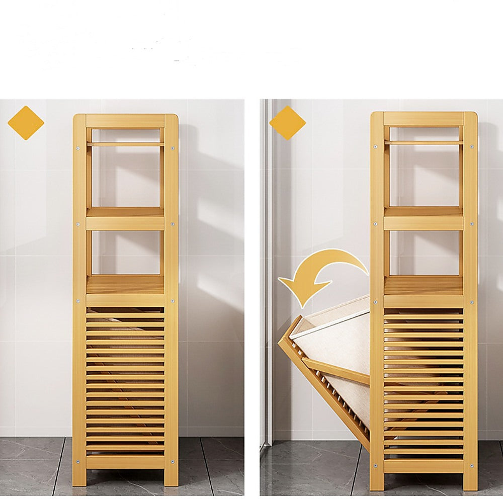 Bamboo 2-in-1 Laundry Hamper Side Table | 2 Shelves | Clothes Basket