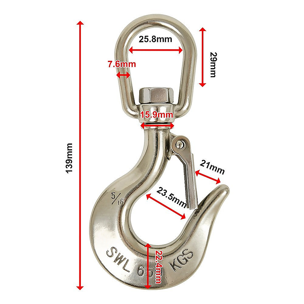 Stainless Steel Swivel Clevis Chain Hook | 304 Grade | 650KG Capacity | Safety Lock