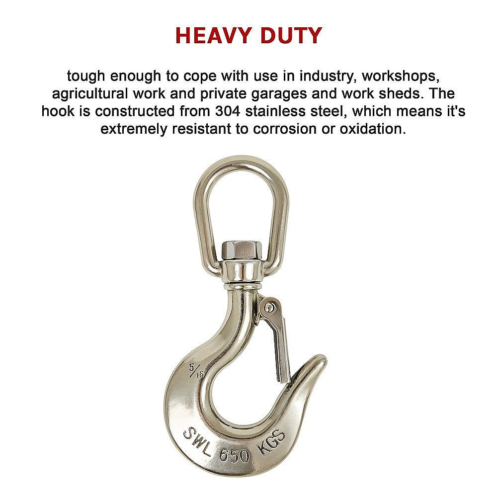 Stainless Steel Swivel Clevis Chain Hook | 304 Grade | 650KG Capacity | Safety Lock