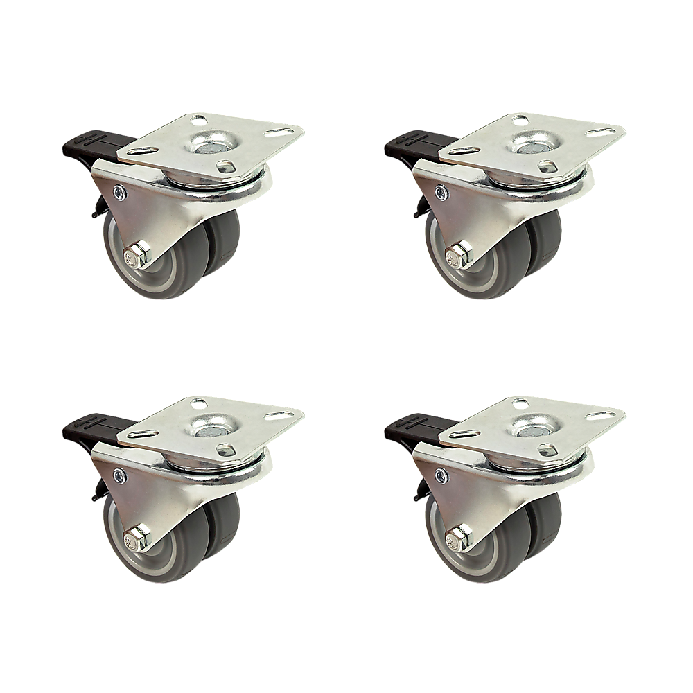 Heavy Duty Castor Wheels | 4-Pack | 2" Swivel Double Wide | 50mm Rubber with Brake