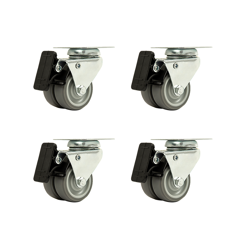 Heavy Duty Castor Wheels | 4-Pack | 2" Swivel Double Wide | 50mm Rubber with Brake