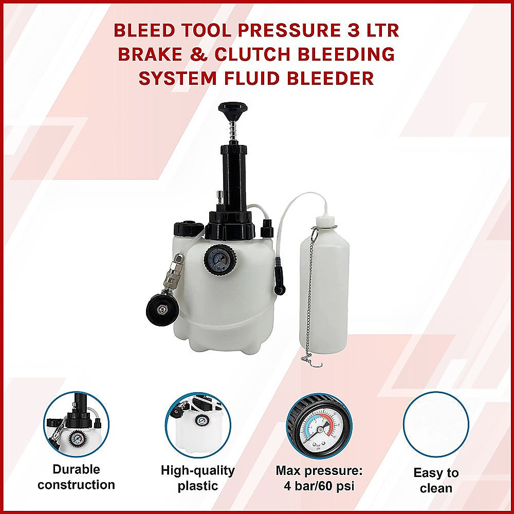 Brake & Clutch Bleeding System | 3L Pressure Fluid Bleeder | Professional Automotive Tool