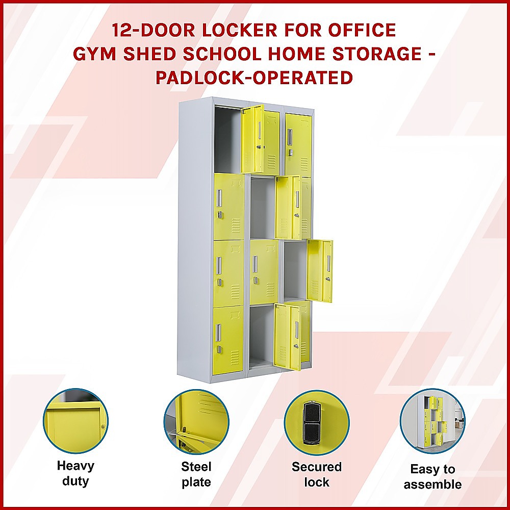 12-Door Locker for Office | Gym | Shed | School | Home Storage | Padlock-operated