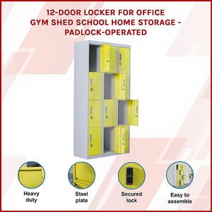 12-Door Locker for Office | Gym | Shed | School | Home Storage | Padlock-operated