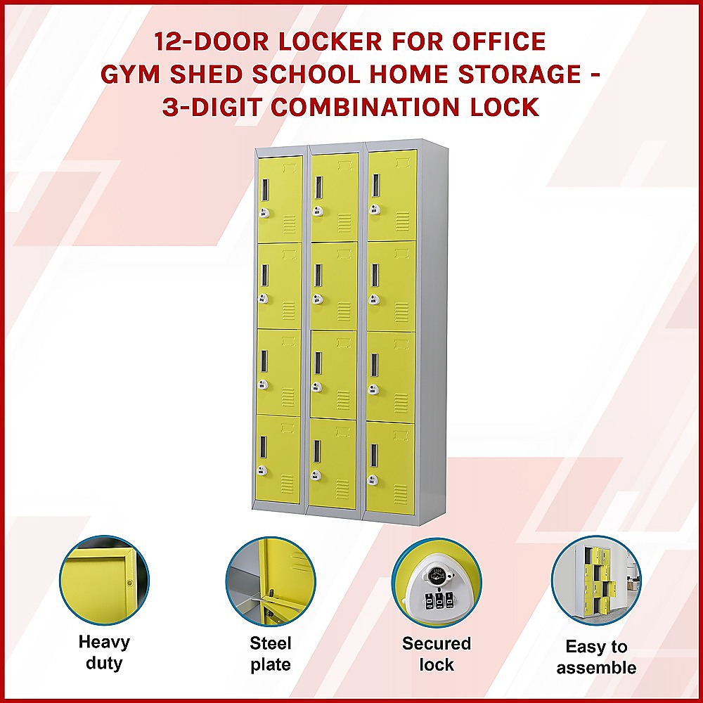 12-Door Locker for Office | Gym | Shed | School | Home Storage | 3-Digit Combination Lock