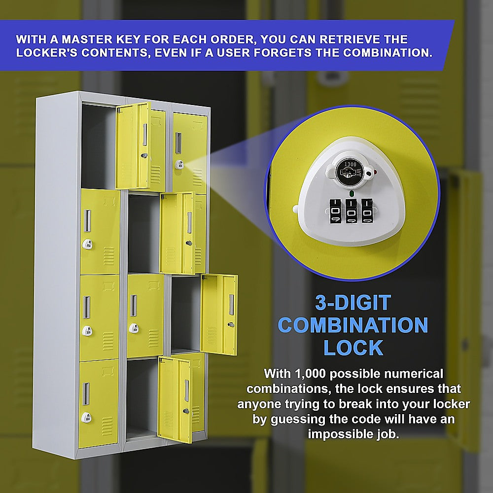 12-Door Locker for Office | Gym | Shed | School | Home Storage | 3-Digit Combination Lock