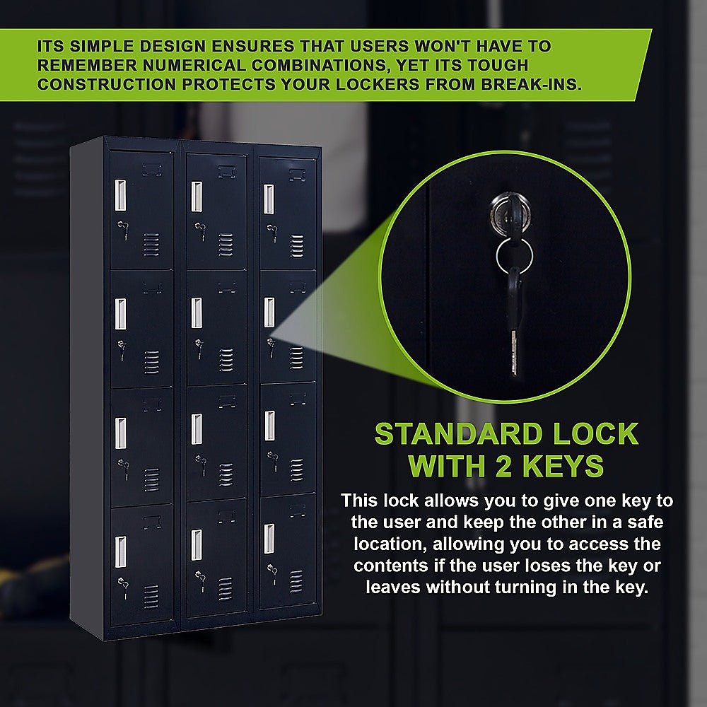 12-Door Locker for Office | Gym | Shed | School | Home Storage | Standard Lock with Keys
