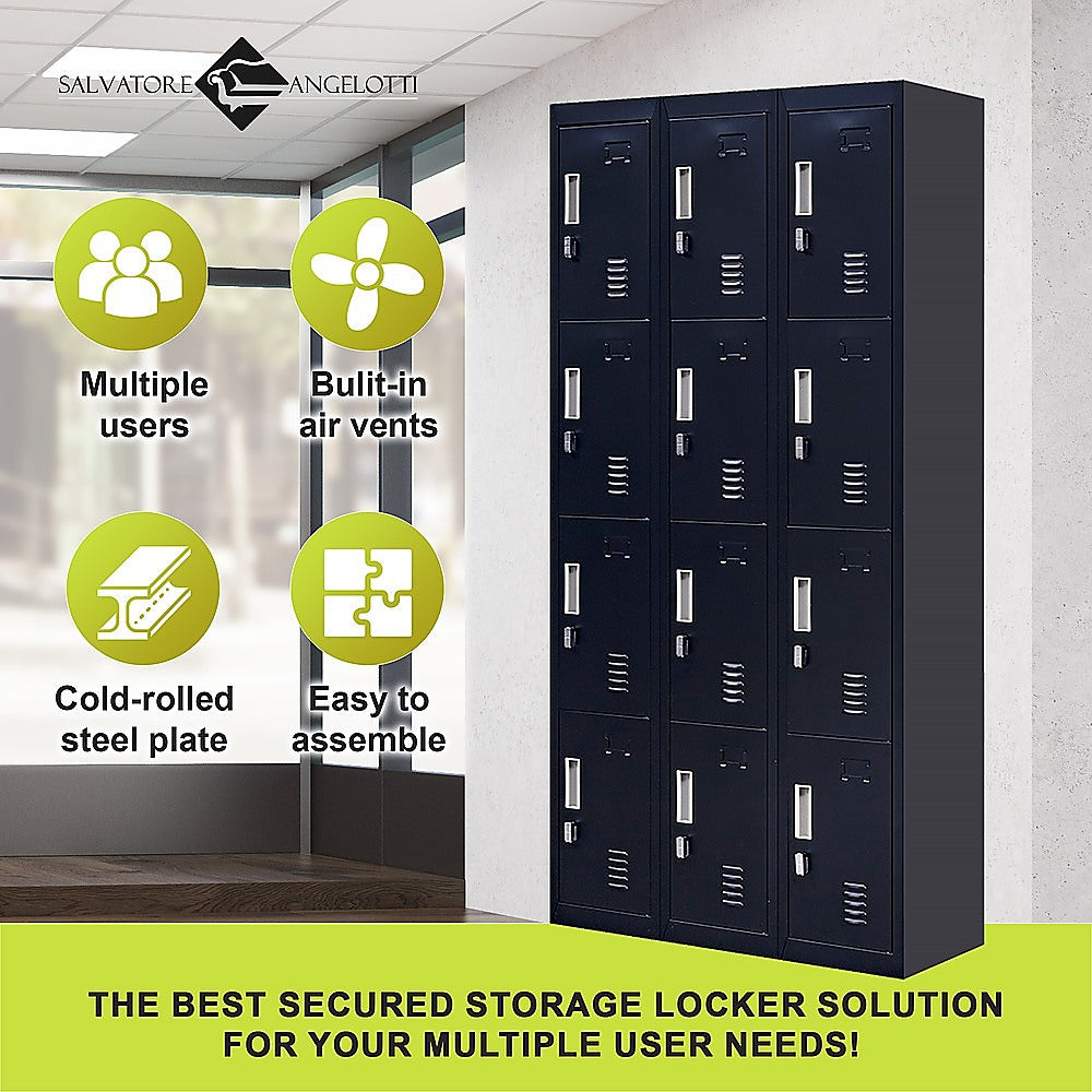 12-Door Locker for Office, Gym, Shed, School, Home Storage | Padlock-Operated