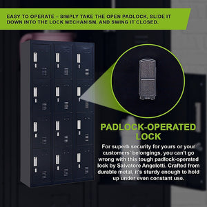 12-Door Locker for Office, Gym, Shed, School, Home Storage | Padlock-Operated