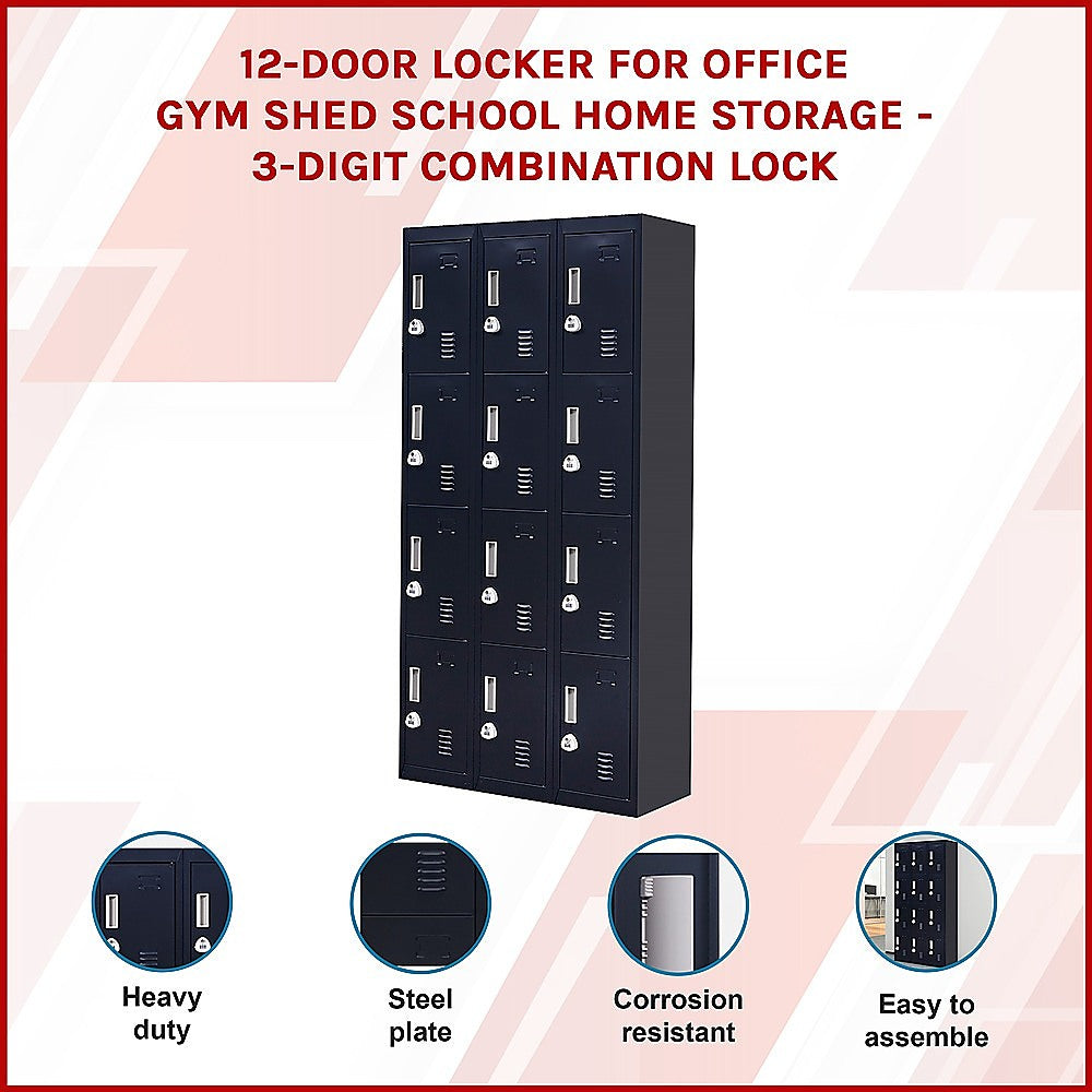 12-Door Locker for Office, Gym, Shed, School, Home Storage | 3-Digit Combination Lock