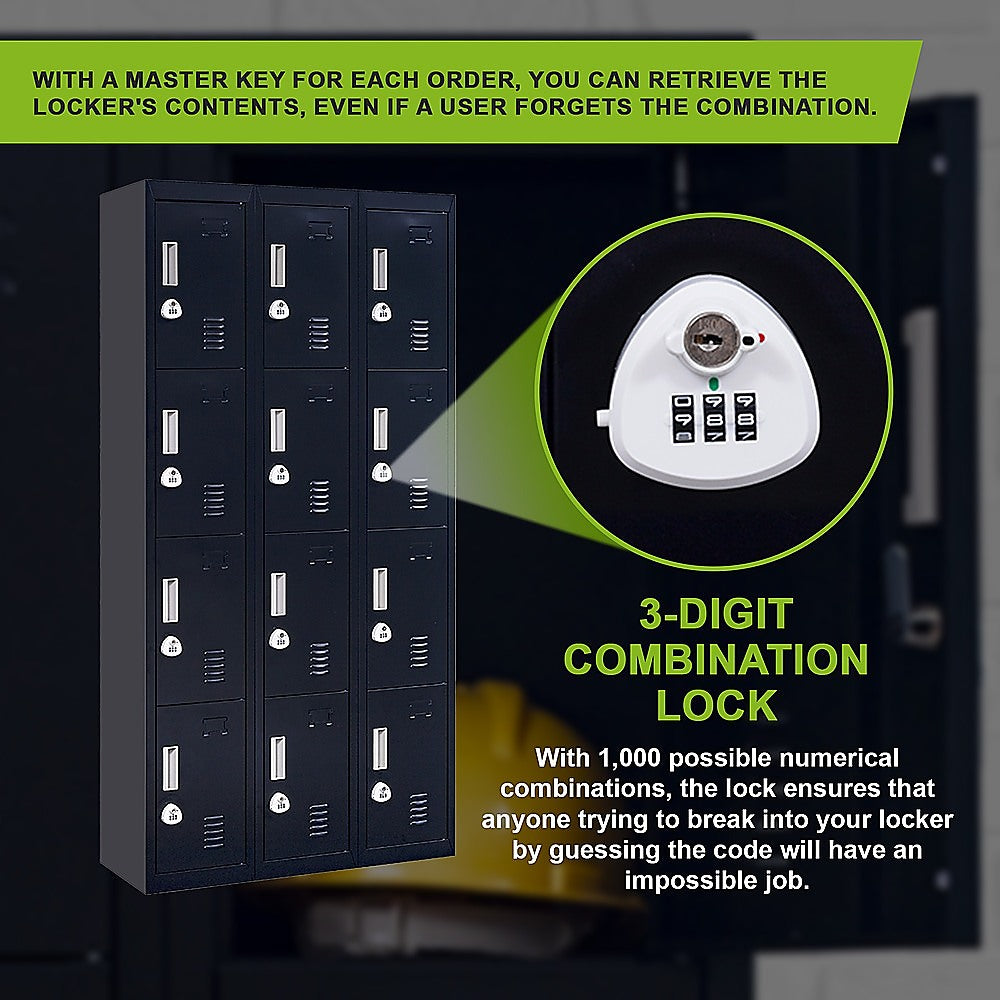 12-Door Locker for Office, Gym, Shed, School, Home Storage | 3-Digit Combination Lock