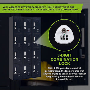12-Door Locker for Office, Gym, Shed, School, Home Storage | 3-Digit Combination Lock