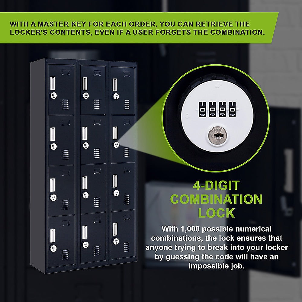 12-Door Locker for Office, Gym, Shed, School, Home Storage | 4-Digit Combination Lock