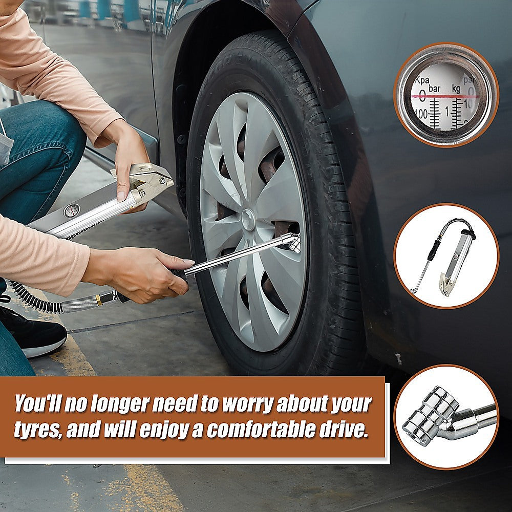 Professional Tyre Inflator | With Gauge | Air Line Pressure Tester | Tyre Pump