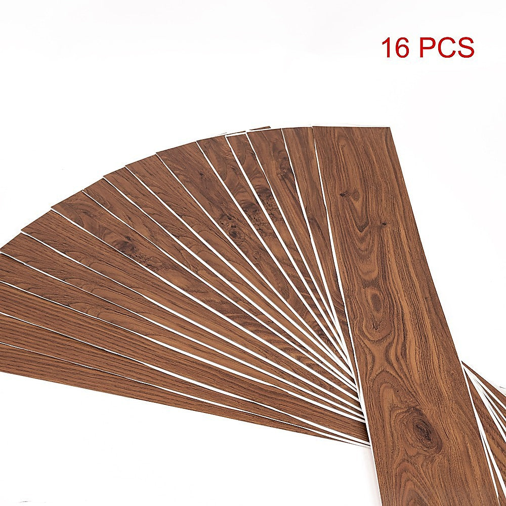 Vinyl Floor Tiles | Self Adhesive Flooring | Teak Wood Grain | 16 Pack | 2.3SQM