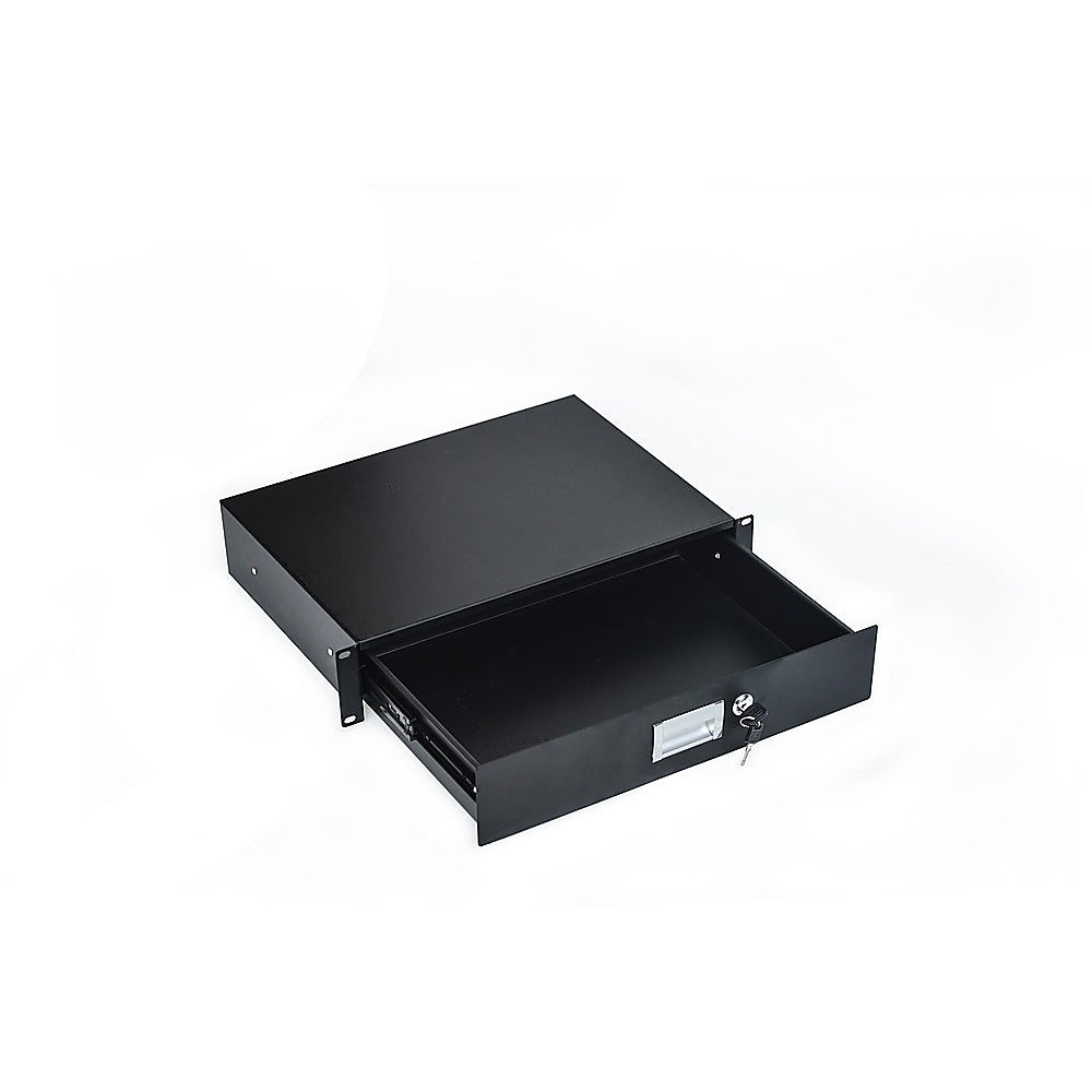 19" Rack Mount 2U Locking Drawer | Pro Audio DJ Server Rack Storage Cabinet