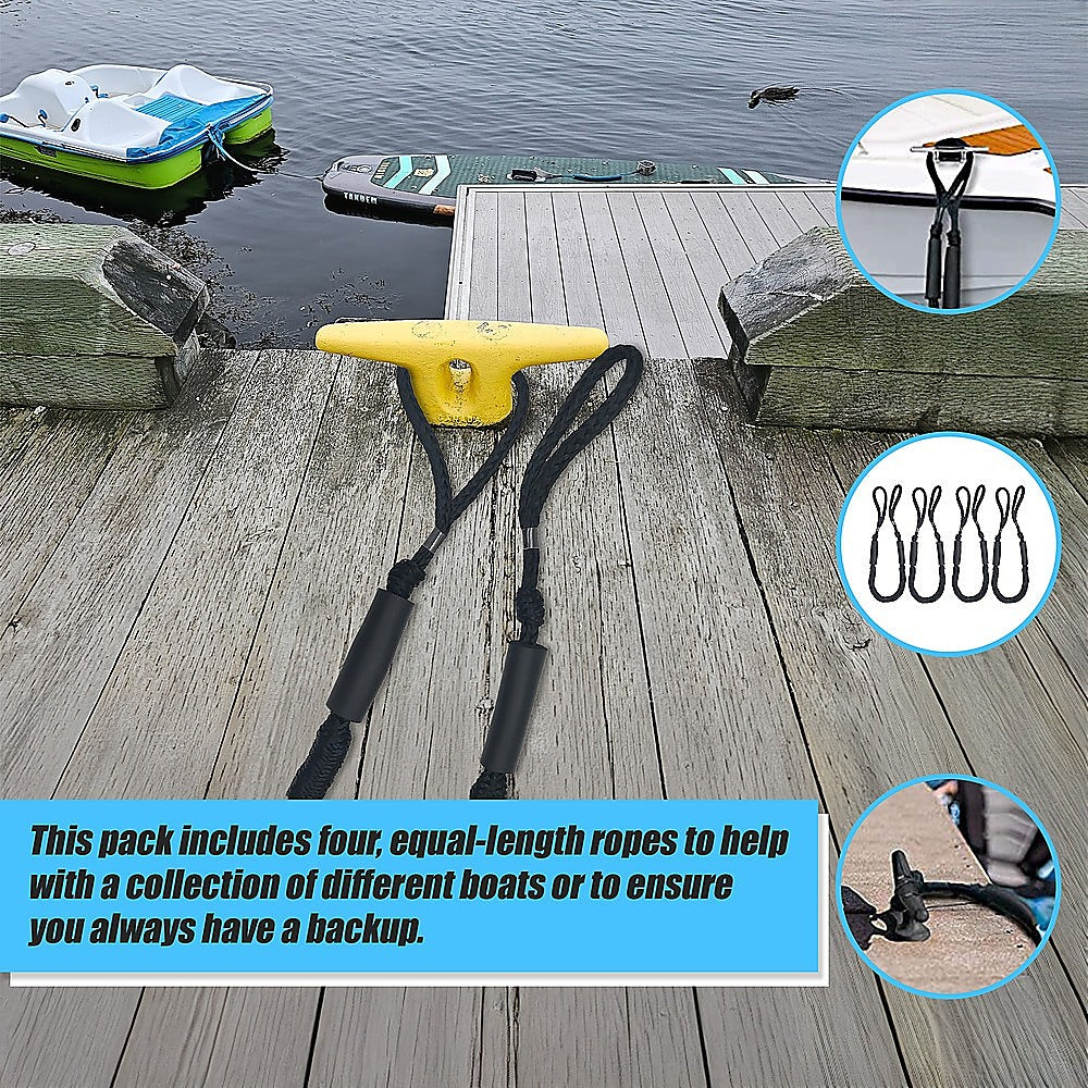 Marine Bungee Dock Line | 4-Pack | Boat Mooring Rope | Anchor Cord Stretchable