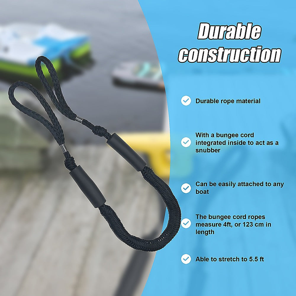 Marine Bungee Dock Line | 4-Pack | Boat Mooring Rope | Anchor Cord Stretchable