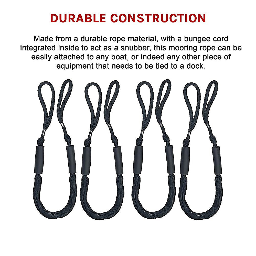 Marine Bungee Dock Line | 4-Pack | Boat Mooring Rope | Anchor Cord Stretchable