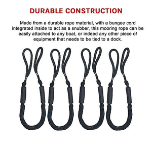 Marine Bungee Dock Line | 4-Pack | Boat Mooring Rope | Anchor Cord Stretchable