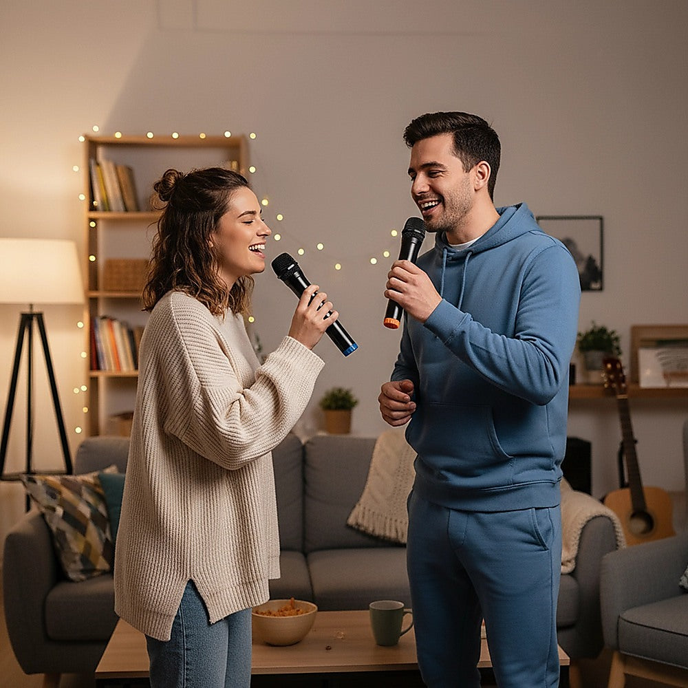 2x Wireless Microphone | Handheld Cordless Professional Mic for Karaoke & Events