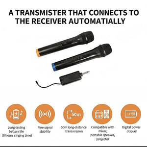2x Wireless Microphone | Handheld Cordless Professional Mic for Karaoke & Events