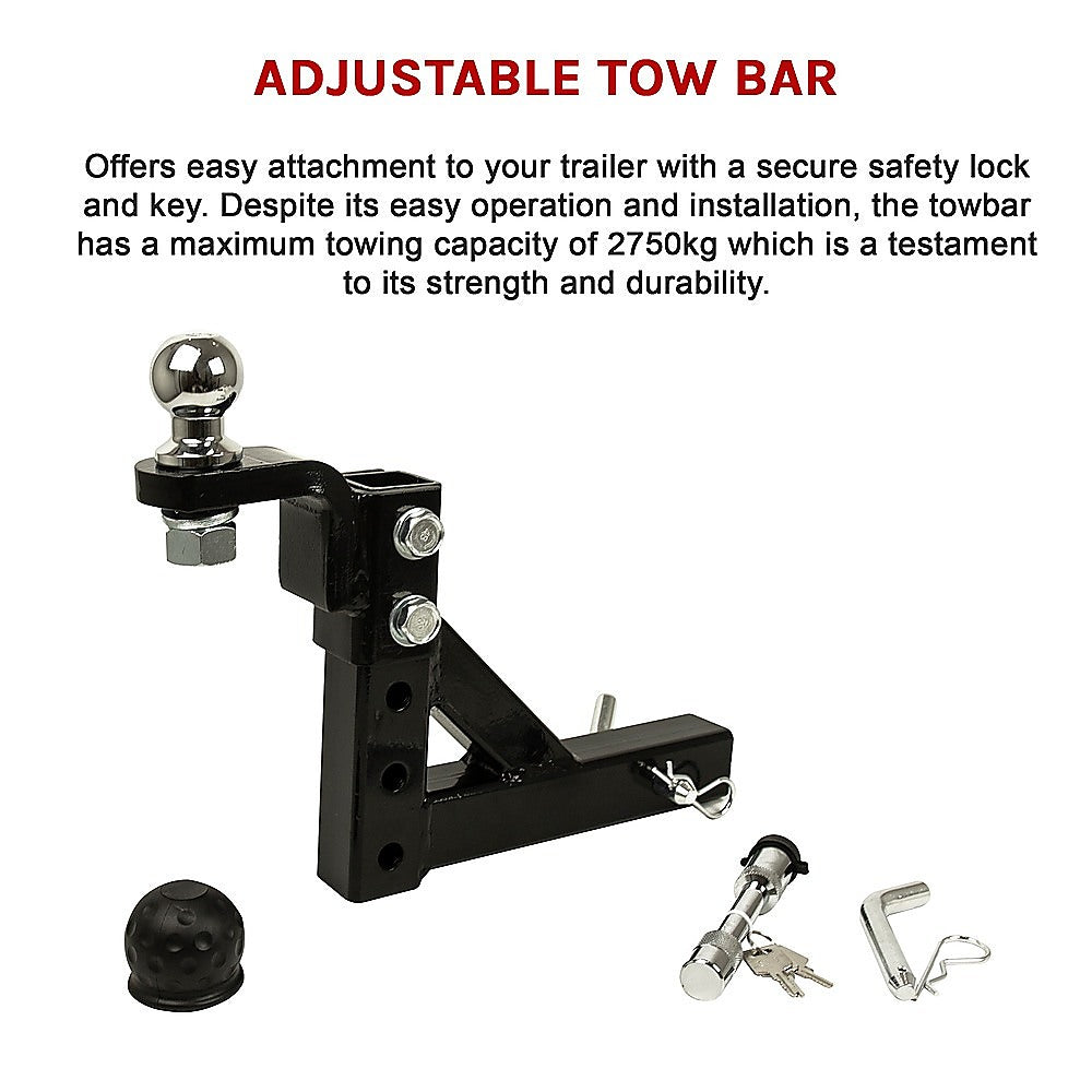 Adjustable Tow Bar Tongue Hitch | 50mm Ball | Drop Trailer for Caravan & 4WD