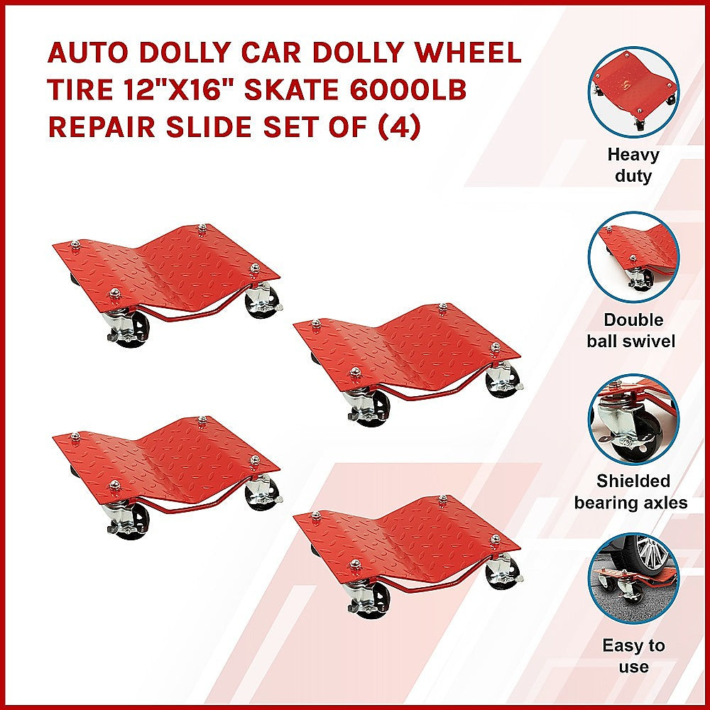 Auto Dolly Car Tire Skate Set | 12" x 16" | 6000LB Capacity | 4-Piece Repair Slide Set