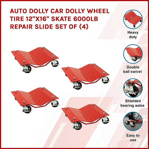 Auto Dolly Car Tire Skate Set | 12" x 16" | 6000LB Capacity | 4-Piece Repair Slide Set