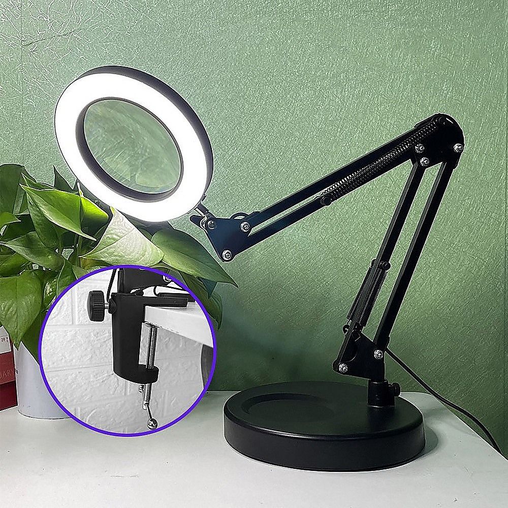 10X Magnifying Glass Desk Light Magnifier | LED Lamp with Base for Reading & Close Work