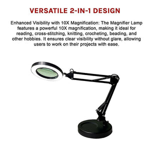 10X Magnifying Glass Desk Light Magnifier | LED Lamp with Base for Reading & Close Work